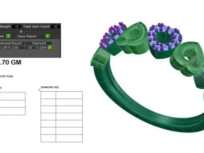 Light Weight Yellow Gold Diamond Ring  -PR-007 DIA 3D print model