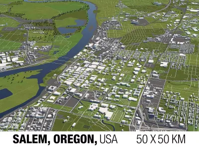 Salem Oregon USA 50x50km City Map 3D model