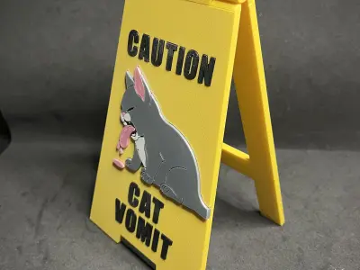 Folding Cat Vomit Warning Sign 3D print model