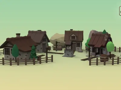 Low Poly Mountain Village Low-poly 3D model