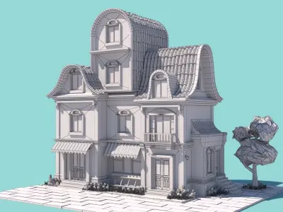 Stylized beautiful street town house-03 Low-poly 3D model