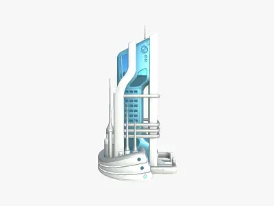 SciFi Building A01 White Blue - Sci Fi Exterior Design Low-poly 3D model