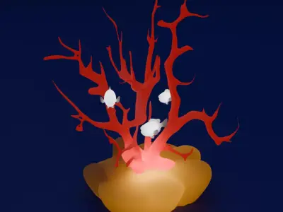 Indirect lighting of branch corals and clownfish Low-poly 3D model