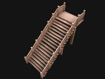 Wooden Staircase Medieval Low-poly 3D model
