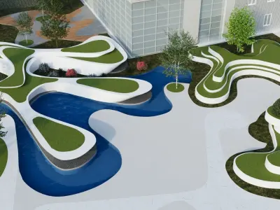 Curved landscape park 3d exterior scene 3D model