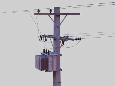 Pole with trafo and devices 3D model