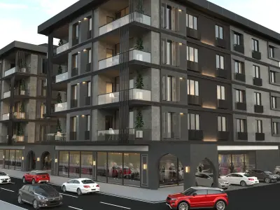 BUILDING apartment with parking lot 3D model