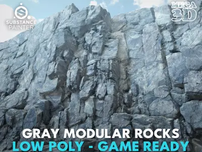 Low poly Gray Modular Rock 230706 Low-poly 3D model