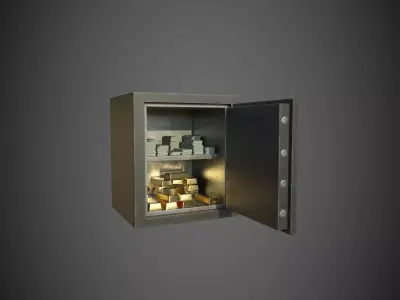  Safe With Gold and Money Low-poly 3D model
