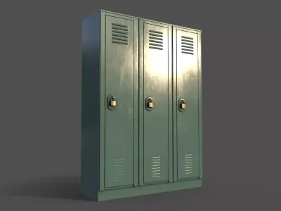 PBR School Gym Locker 01 - Green Light Low-poly 3D model