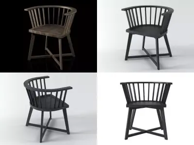 Gray four different chairs and table 3D model
