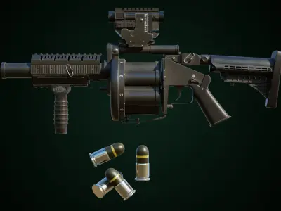  6 Grenade Launcher Black All PBR Unity UE Textures Included 