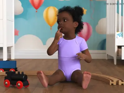  Little Girl Light Black Skin in Bodysuit Rigged for Cinema 4D 