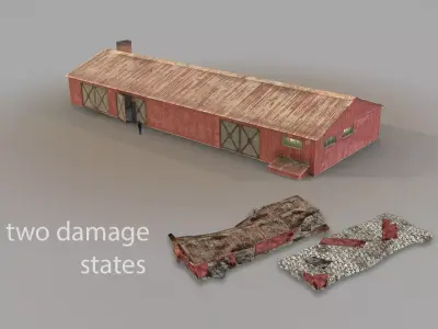 Old Garage 01 red with damage DMG  Low-poly 3D model