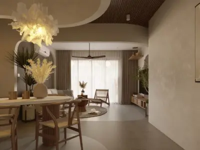 3D Living Room  Kitchen Interior Model 3D model