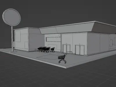 Low Poly PBR Market Building  Game Ready 3D Asset Low-poly 3D model