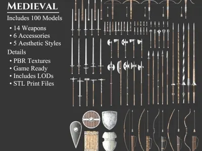 Medieval Collection Weapons Complete 3D Model Pack