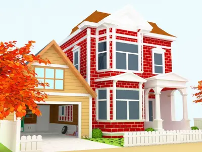 Cartoon house vs gara 3D model Low-poly 3D model