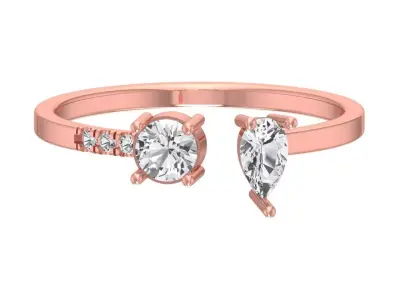 Solitaire Women Light Weight Pear Round Stone Band Ring 3D print model