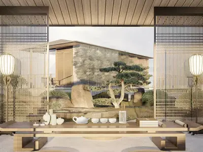Japanese Chinese nspired Roof Garden skp LUMION 3D Model  3D model