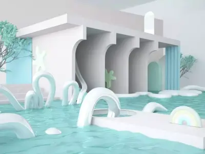 Abstract building with pool 3D model