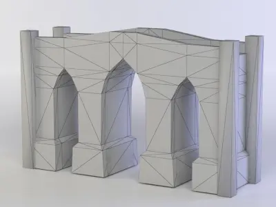 Bridge stone wall with door in middle Low-poly 3D model
