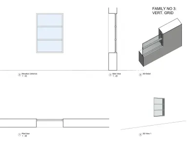 revit parametric picture fixed window families with grid 3D model