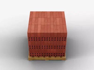 Wooden Pallet with Red Bricks 2 3D model