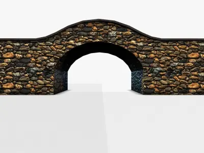 Bridge wooden bench with stones Low-poly 3D model