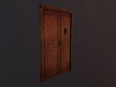 Door with bronze elements Low-poly 3D model