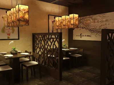 Japanese Restaurant Interior  Low-poly 3D model