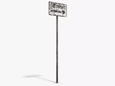 Damaged Go Right Sign Low-poly 3D model
