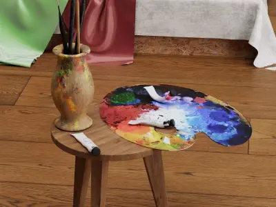 Art Studio Painting Atelier Interior PBR Game Ready  Low-poly 3D model