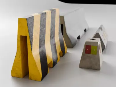 Concrete barrier set Low-poly 3D model