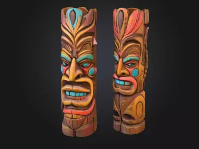 Ancient Tiki Totem beautiful wooden Low-poly 3D model
