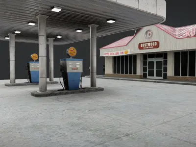 American Gas Station Low-poly 3D model