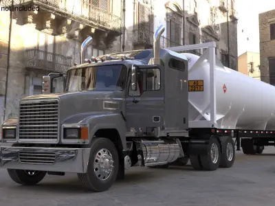  Freight Truck with LNG Semi Trailer Gas Tank Rigged for Maya 