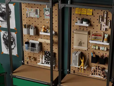 Art Studio Pegboard Storage Organizer Pack PBR Game Ready Low-poly 3D model