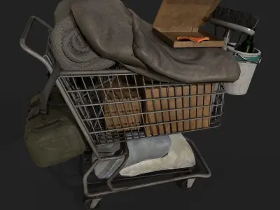 Homeless shopping cart Gameready Prop Low-poly 3D model