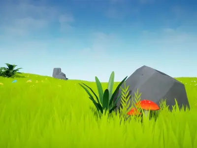 Stylized Grass and Plants Low-poly 3D model