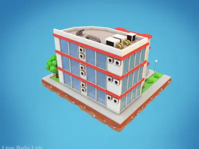 Cartoon City Hotel Low-poly 3D model