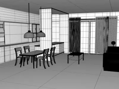 interior living room and dining area 3D model