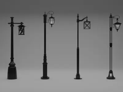 Single bend-head street lamp 3D model