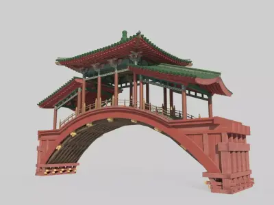 Ancient Asian Palace Wind and Rain Bridges 3D model