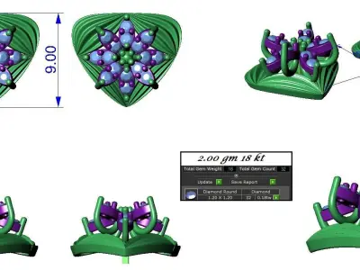 Triangle Flower Light wt Pendant Earrings Set 3dm stl obj mtl  3D print model