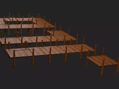 Wooden Dock and  Bridge Modular Pack Low-poly 3D model