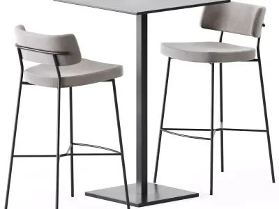 Bar Table Dado S70 by Mobliberica and Marlen Bar Chair by TrabA 3D model