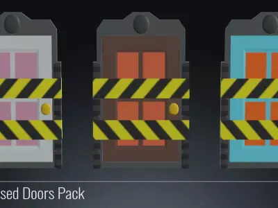 3D Lowpoly Closed Doors Pack - Home Interior Low-poly 3D model