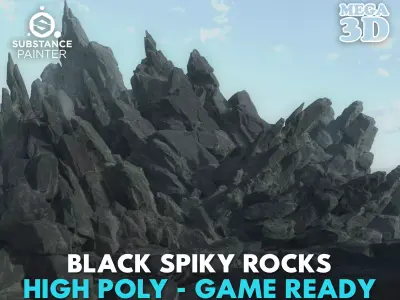 High poly Black Spiky Modular Rock 230715 3D model