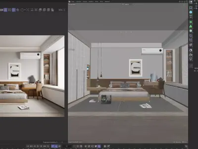 Japandi Style Modern Bedroom Interior  Cinema 4D  Redshift 3D model
